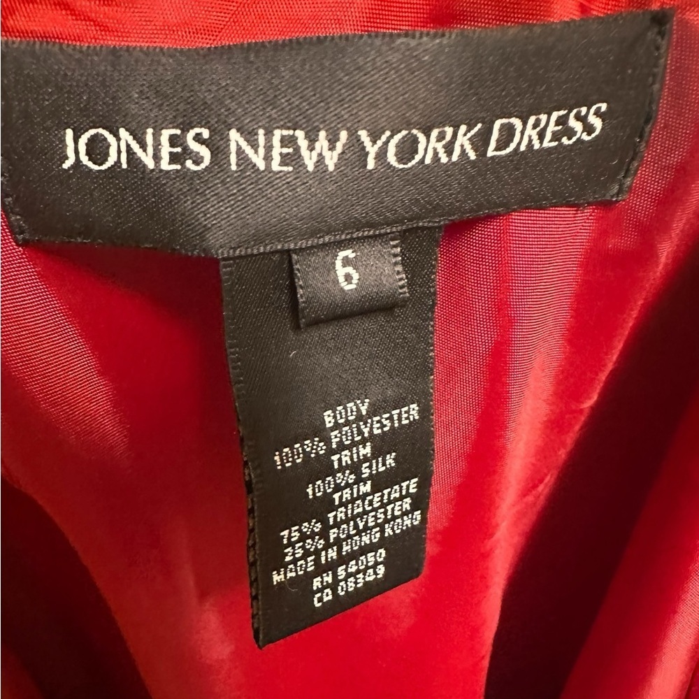 NWT Silk Trim Dress Jones New York Red 1990s Size 6 Sheath - Picture 7 of 12